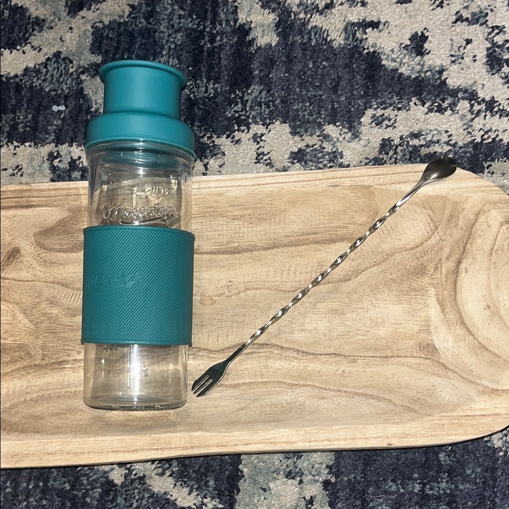 Mason Teal Glass Shaker with Spoon